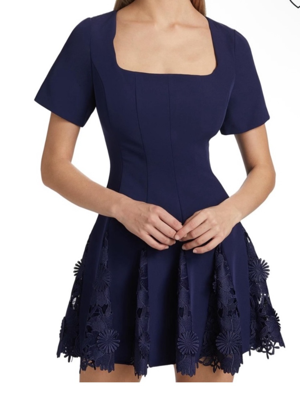 Milly Navy Square-Neck Fit & Flare Mini Dress